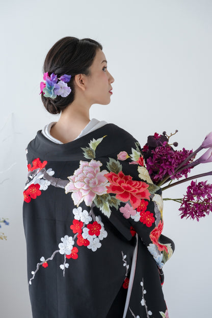 色打掛レンタル フルセット 黒地牡丹草花刺繍文 033