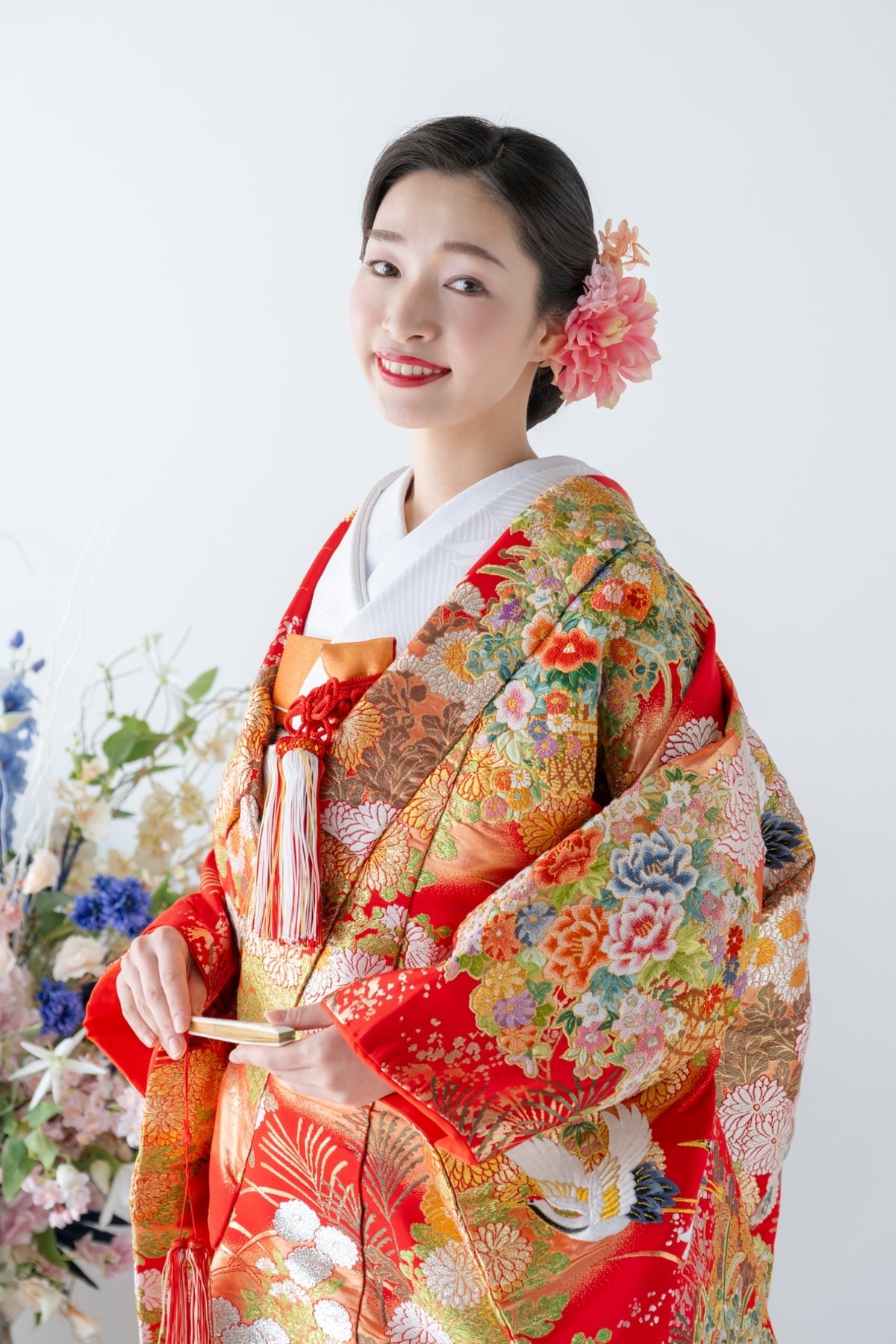色打掛レンタル フルセット 赤地金彩草花刺繍文 032